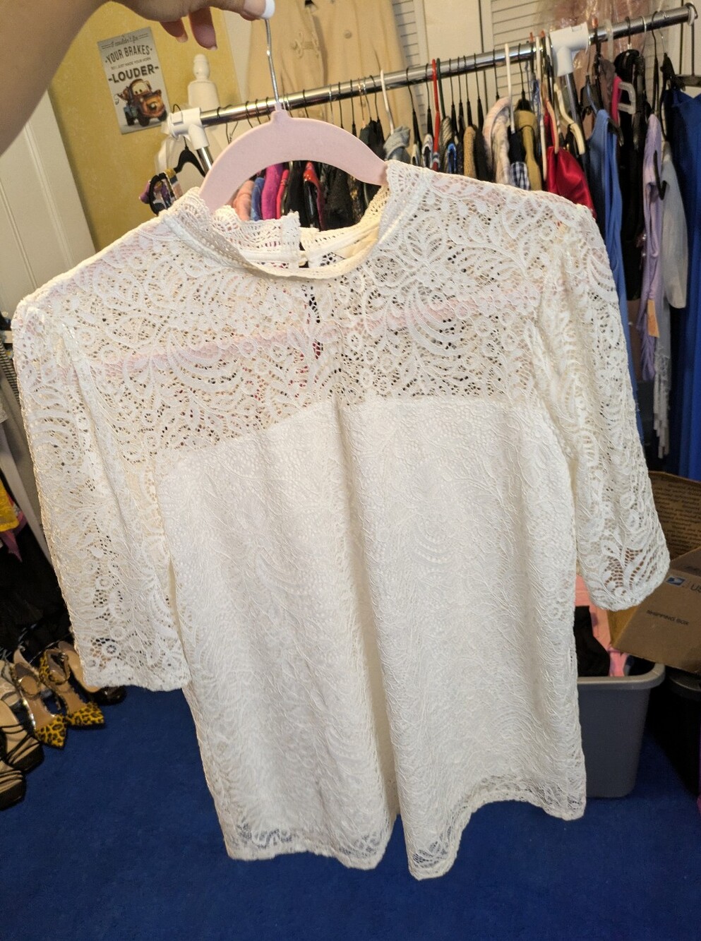 Adiva Ivory Lace Short Sleeve Blouse Top Sz L Lined Boho Cottagecore